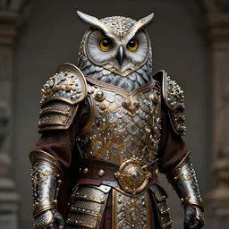 photo of a warrior with bejewelled owl armour