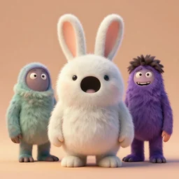 funny cute little bunny monster by tom bagshaw, artgerm, jeremiah ketner, beeple and charlie bowater, soft lighting, solid background,