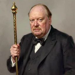 Winston Churchill as a fantasy D&D cleric, portrait art by Donato Giancola and James Gurney, digital art, trending on artstation