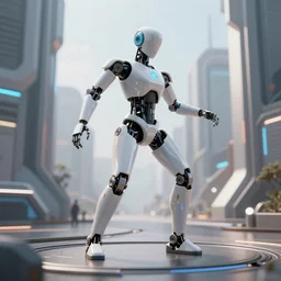 robot turning into human, in a polyart style utopic world, octane render, 4k