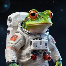 long shot, frog wearing a complex astronaut suit in the style of 2001 a space odyssey, digital art, ultra realistic, ultra detailed, art by Randy Bishop, hyperdetailed