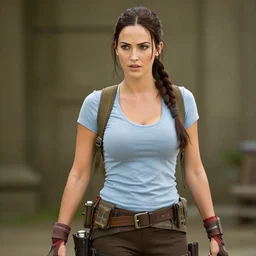 megan fox doing a lara croft cosplay, photograph by peter coulson