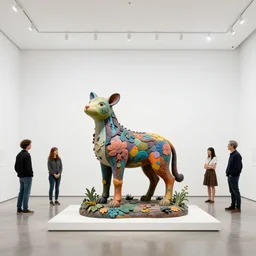 etablishing wide view shot of stunning colorful fascinating figurative sculpture of a cute elegant animal living form from forest * beth cavener * in empty empty white space exposion. with collaboration of ellen jewett, zhelong xu, beth cavener, sayaka ganz, studio ghibli, edouard martinet, john o'