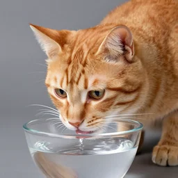 a orange tabby cat drinking water in studio lighting close up