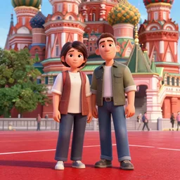 a man and a woman standing on the red place of moscow, pixar 3d octane render, ambient occlusion