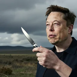 Photograph of Elon Musk pointing me with a pocket knife