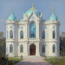 the delicate opal palace beautifully showcases elven architecture. oil painting by the award - winning concept artist