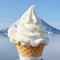 frosty volcano with icecream on the sides and cones on the bottom