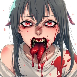 ugly anime girl with blood and puke coming out of her mouth, realistic, hdr, hdd, 8 k