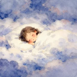 sweet dreams in the cloud lands. watercolor, impressionism, romaticism.
