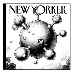 a still frame from comic strip atlas molecule scientific weird 1 9 9 0, new yorker illustration, monochrome contrast bw, lineart, manga