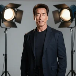 a studio photoshoot of a chinese arnold schwarzenegger, studio lighting, bokeh