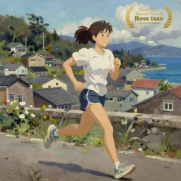 portrait of a woman running in jiufen taiwan, an oil painting by ross tran and thomas kincade, studio ghibli