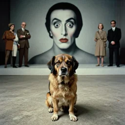 the strange dog who sneers, film still from the movie directed by denis villeneuve and david cronenberg with art direction by salvador dali and zdzisław beksinski, wide lens