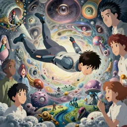 a teen male in futuristic suit falls into a dream within a dream within a dream within a dream within a dream, h. r. giger, junji ito, alex grey, salvador dali, fractal, surreal art, semi realistic anime, studio ghibli, makoto shinkai, award winning illustration, masterpiece, trending on pixiv, 8 k