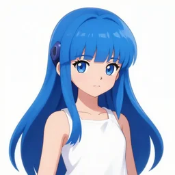 mega man's kid sister. cyberpunk, anime, no helmet, long blue hair on her head, gold armor by john romita jr