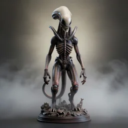 centered photorealistic xenomorph Cat statue inspired by Giger, octane render, unreal engine 4k, volumetric light, fog, detailed