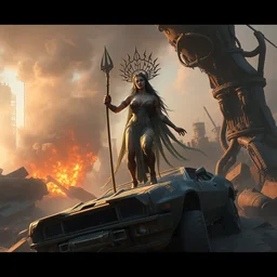 goddess of the junkyard, highly detailed, digital painting, artstation, concept art, smooth, sharp focus, illustration, unreal engine 5, 8 k, art by artgerm and greg rutkowski and edgar maxence