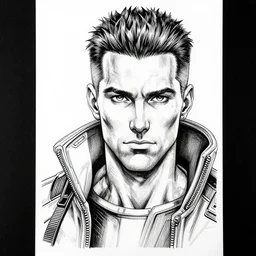 stavros halkias, portrait, cyberpunk 2 0 2 0 manual, by steampoweredmikej, by tim bradstreet, inktober, ink drawing, black and white, coloring pages, manga, highly detailed