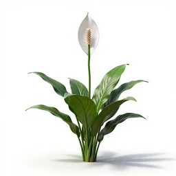 crystal peace lily, high detail photograph, full body, isolated on a pure white background, centered, entire subject in frame, sharp focus, soft studio lighting
