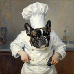 impressionist painting of a chef french bulldog