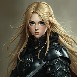 baroque oil painting full body portrait character action shot, anime key visual of young female black military crusader armour, long flowing blonde hair blue eyes directed gaze, soft lighting finely detailed perfect face delicate features, gapmoe kuudere grimdark dictator, trending on pixiv fanbox, painted by greg rutkowski makoto shinkai takashi takeuchi studio ghibli
