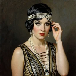 1 9 2 0 s woman in a flapper portrait, atmospheric lighting, painted, intricate, ultra detailed by frank frazetta, leesha hannigan, thierry doizon, kai carpenter, well composed, best on artstation, cgsociety, epic, stunning, gorgeous, intricate detail, wow, masterpiece