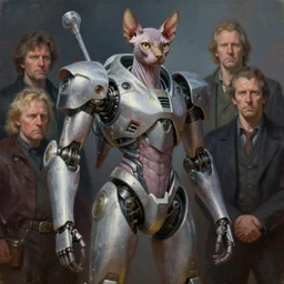 a sphynx mecha, tim hildebrandt, wayne barlowe, bruce pennington, donato giancola, trending on artstation, cinematic composition, beautiful lighting, hyper detailed, 8 k, oil on canvas