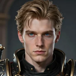 close - up portrait of a handsome fair - haired prince in warhammer 4 0 k, pale skin, azure eyes, intricate, highly detailed, trending on artstation, concept art, slightly smooth, sharp focus, art by raymond swanland and zdzisław beksinski
