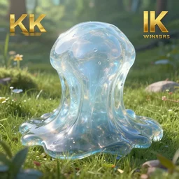 artstation contest winner, masterpiece, volumetric lighting, photorealism, high details, octane render, translucent raytracing, cgsociety, render of one huge fantasy transparent translucent water - slime in the meadow. fantasy, 8 k