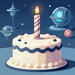 birthday cake, pixar and disney animation, science fiction, cyberpunk, vector art disney concept art illustration, dynamic lighting