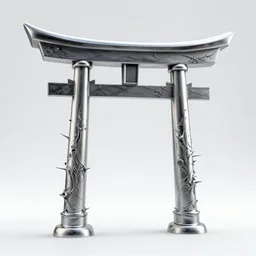 3 d photographic render of a deconstructed flower torii gate sculpture, chrometype, made of liquid metal, neotribal with thorns and thunders, cyberpunk japanese temple, raytraced, hyper realistic, volumetric lightning, 8 k, by zhelong xu, ouchh and and innate studio