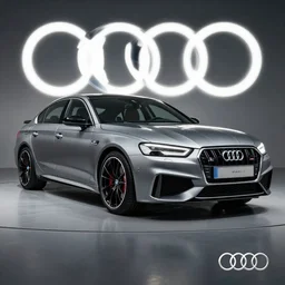 A BMW M5 branded and produced by Audi, using Audi design prompts, promotional photo