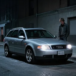 Audi A4 B6 Avant (2002), a gritty neo-noir, simon stalenhag, Max Payne (PC) (2001) winter new york at night, dramatic bright lighting, cinematic, establishing shot, extremely high detail, photorealistic, cinematic lighting, artstation, by simon stalenhag, dark night, bright lights, eldritch horror