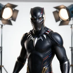 unreal engine 5 quality render, crisp quality and light reflections, photorealistic portrait, still photo of black panther, bright studio setting, highly detailed, studio lighting
