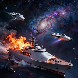 Attack ships on fire off the shoulder of Orion, starships, nebula, concept art, trending in artstation, 8k, realistic octane render