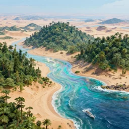highly detailed holographic iridescent sci fi world with forests deserts and oceans, by gilbert williams, by simon stalenhag, by beeple, by bruce pennington, by james jean, by moebius, featured in juxtapoz, mixed media, dynamic composition, octane render, with many different shades of blue pink orange yellow green