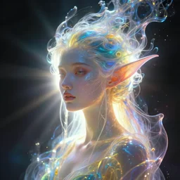 a frontal face portrait of transparent and beautiful elegant elemental entity dissolving in to light, backlit, incredible lighting, strong rim light, highly detailed, god rays, digital painting, HDRI, by Alvaro Castagnet, Peter Mohrbacher and Dan Mumford, vivid colors, high contrast, 8k resolution, intricate, photorealistic, smooth