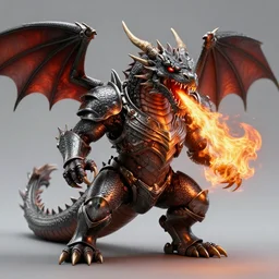 a menacing ironclad dragon, breathing fire, highly detailed, 8 k