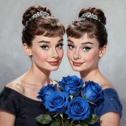 beautiful digital painting audrey hepburn and blue roses, by Victor Nizovtsev , artstation, Behance, 4K
