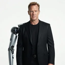 still photo of ed harris as man in black, half - human half - robot, in westworld, highly detailed, photorealistic portrait, bright studio setting, studio lighting, crisp quality and light reflections, unreal engine 5 quality render