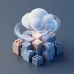 isometric view of a bunch of building blocks with a swirling magical cloud, octane render, macro