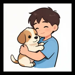 boy hugging puppy by disney concept artists, blunt borders, rule of thirds