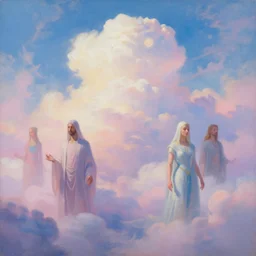 pastel cloud tech utopia, spiritual, tim hildebrandt, high - key, wayne barlowe, bruce pennington, donato giancola, trending on artstation, cinematic composition, beautiful lighting, hyper detailed, 8 k, oil on canvas
