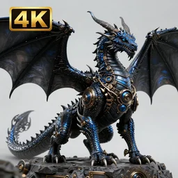 a majestic black and blue dragon, hd, 4k, trending on artstation, award winning, 8k, 4k, 4k, 4k, very very very detailed, high quality steampunk art