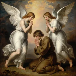 angels protecting a praying man, by  Steffen Hartmann, Trending on artstation, deviantart