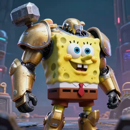 sponge bob with a mjolnir powered assault armor, style artstation, style greg rutkowsk, octane render, unreal engine 6, epic game graphics, fantasy, ciberpunk, conceptual art, ray tracing