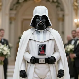 darth vader at his wedding ceremony, white uniform, white helmet, 8 k