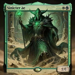 sinister mage, magic the gathering, ancient, sand, emerald, intricate, highly detailed, digital painting, artstation, concept art, smooth, sharp focus, illustration, Unreal Engine 5, 8K, art by artgerm and greg rutkowski and alphonse mucha