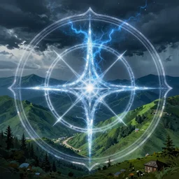 green mountains, brewing blue storm, ivan laliashvili, mystical symbol, very detailed, digital art, trending on artstation, masterpiece